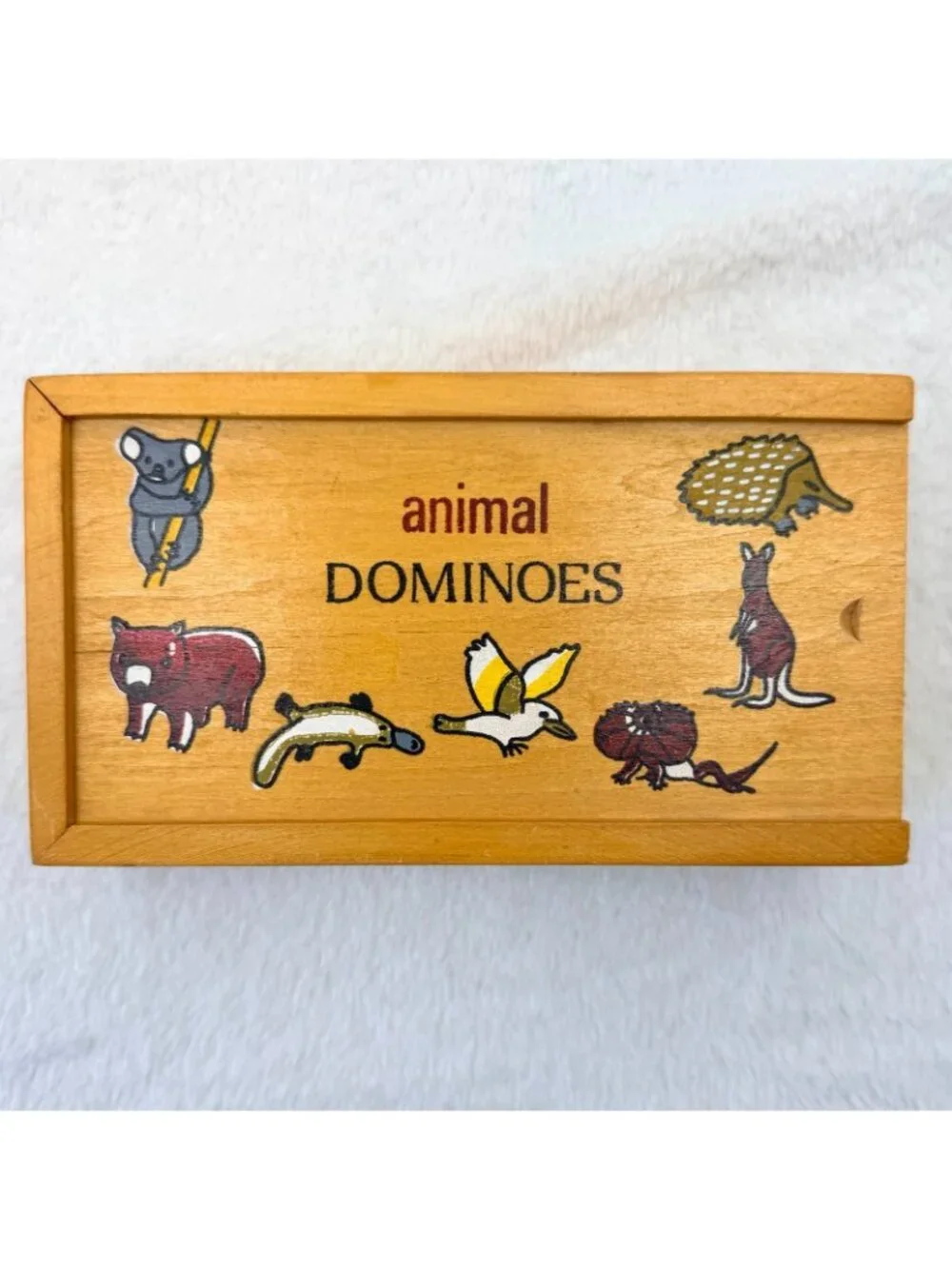 Animal Dominoes Children's Game 28 Piece Set Wooden Tiles & Box 100% Complete